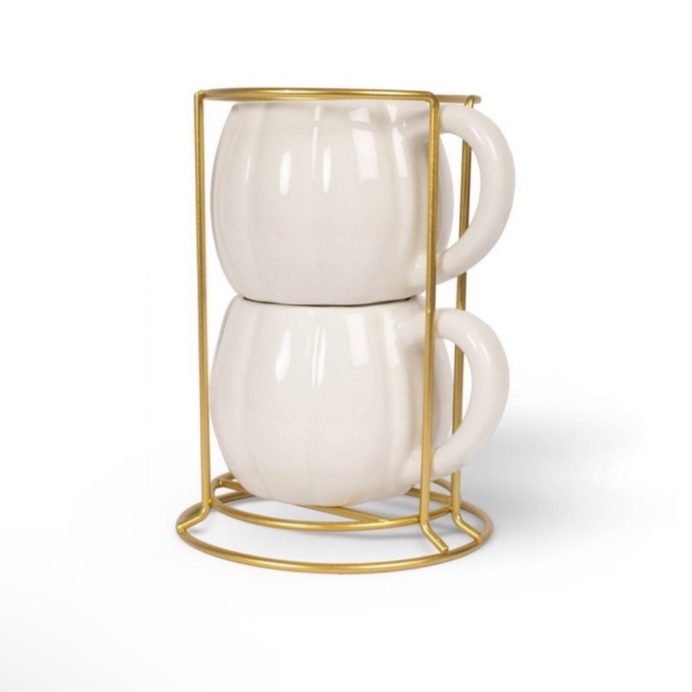 New! Target Bullseye Playground Set of 2 Stackable Pumpkin Mugs w/ Gold Stand